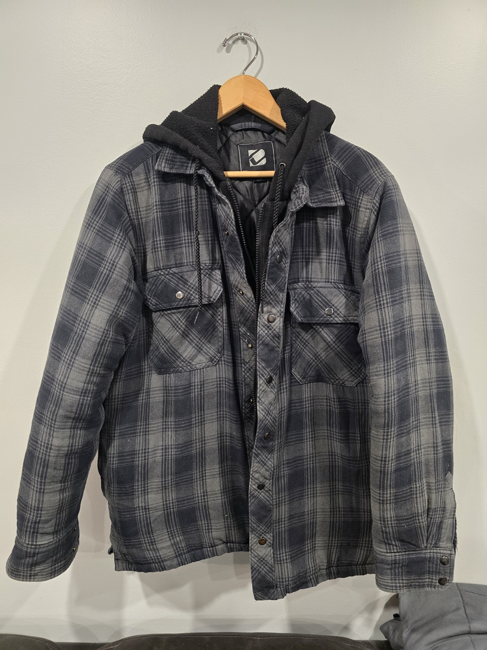 Men's Gray Plaid Hooded Work Jacket - Bc Clothing